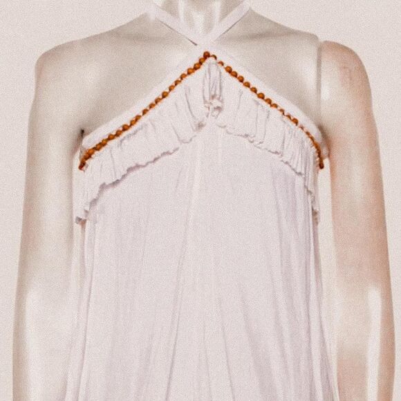 Ramy Brook White Silky Beaded Ruffle Halter Top – Glam Resort Style (Size Small) - Picture 1 of 7